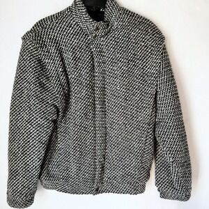 Vtg‎ 80s Hunt Club Mens Tweed Wool Bomber Jacket Sz Small Black White Preppy USA